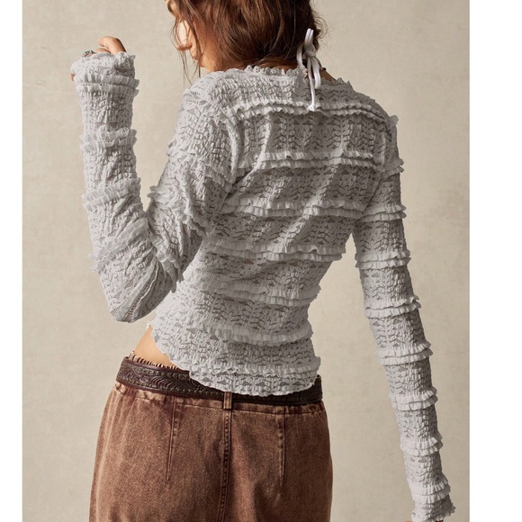 Boho Fitted Button Down Frill Ruffle Detail Long Sleeve top - Picture 10 of 11